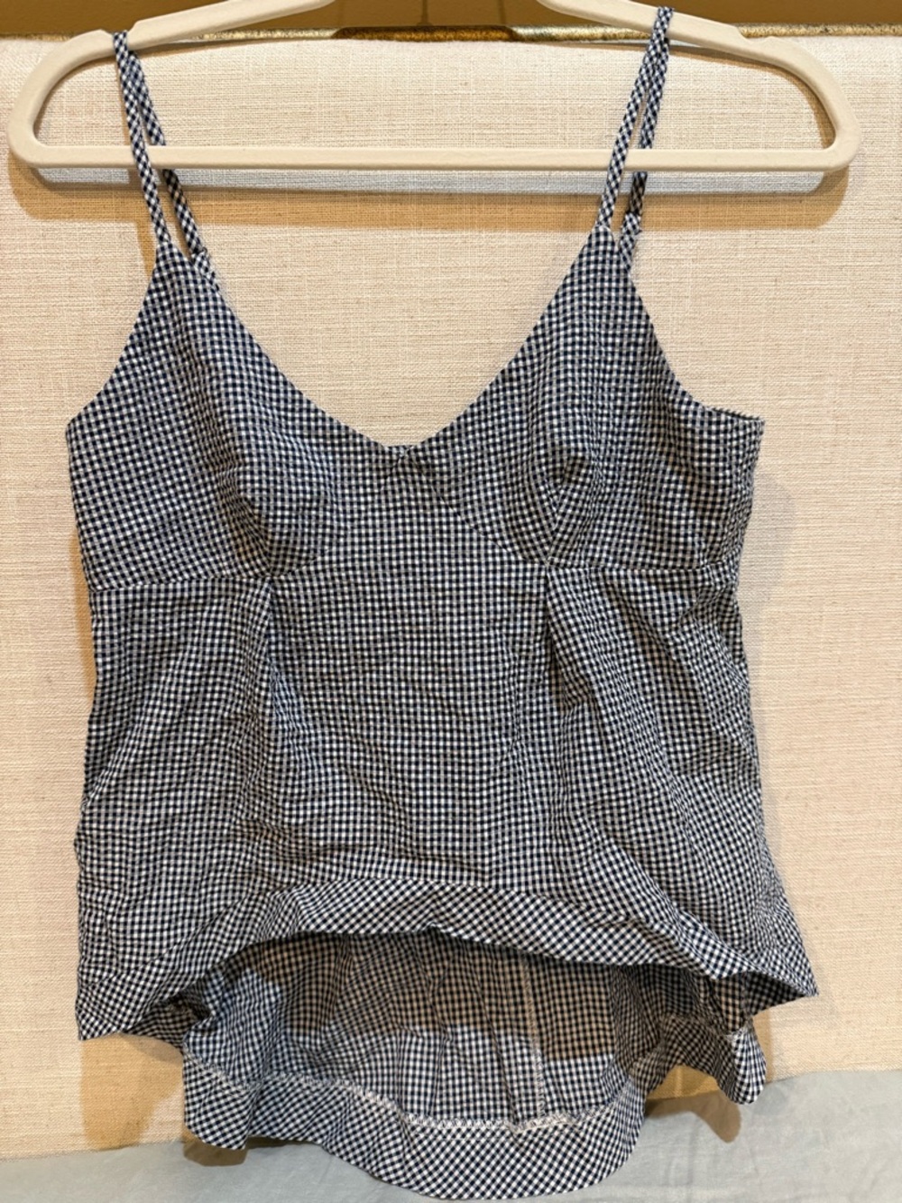 MINKPINK Navy and White Gingham Spaghetti Strap Cami